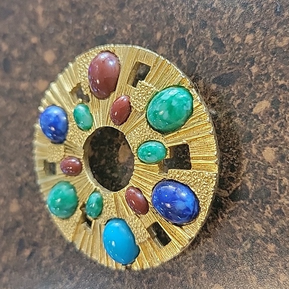 Modernist Gold Pin/pendant w/ Cabochons - Picture 6 of 6